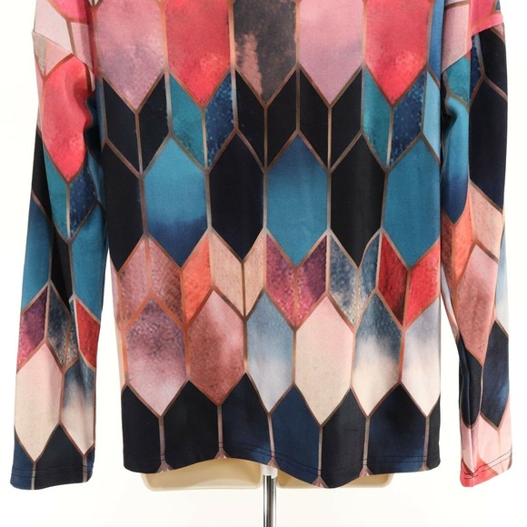 Sheilay Womens Pullover Sweatshirt M Medium 1/2 Zip Geometric Blue Pink Purple - Picture 7 of 9